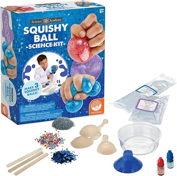 MindWare Science Academy Squishy Ball Science Kit - Kids & Teens Make 3 Squishy Ball Stress Toys with Our 20pc Set - Wild & Weird Experiments for Boys & Girls - Great Educational Gift