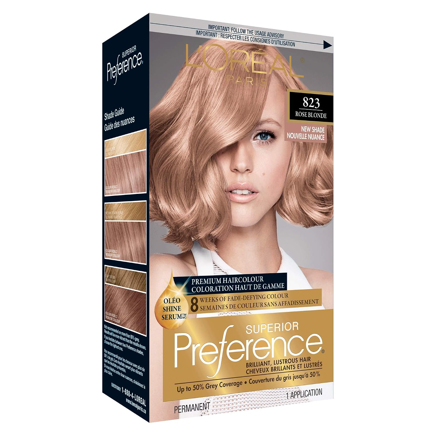 L'Oreal Paris Superior Preference Fade-Defying  Shine Permanent Hair Color, 8RB Medium Rose Blonde, Pack of 1, Hair Dye