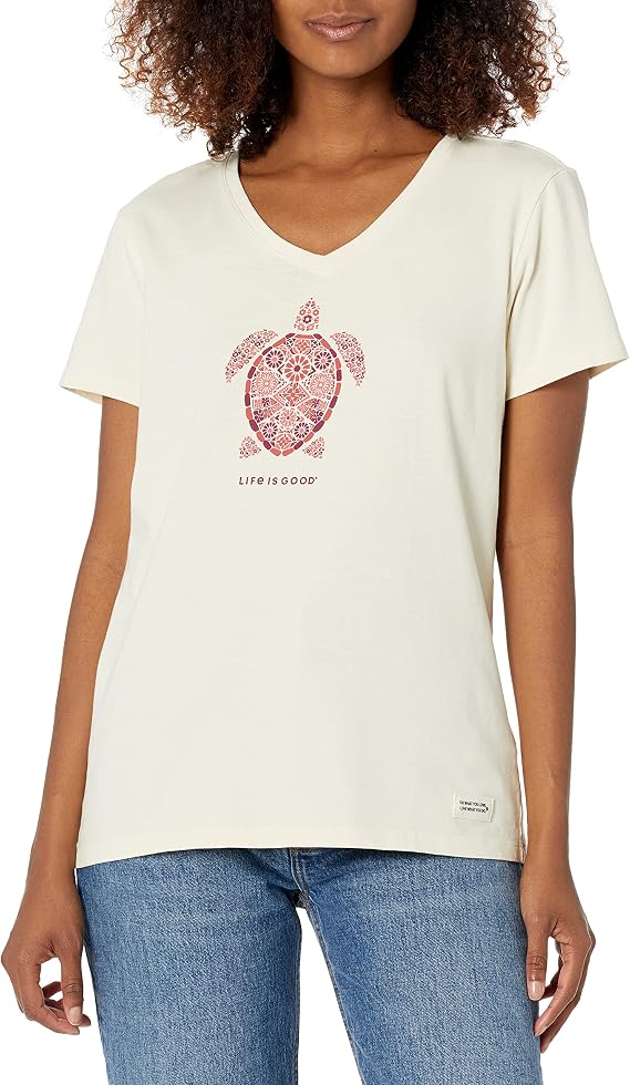 Life is Good Women's Crusher Tee Shirt, Short Sleeve Cotton Graphic T-Shirts, Turtle Mosaic