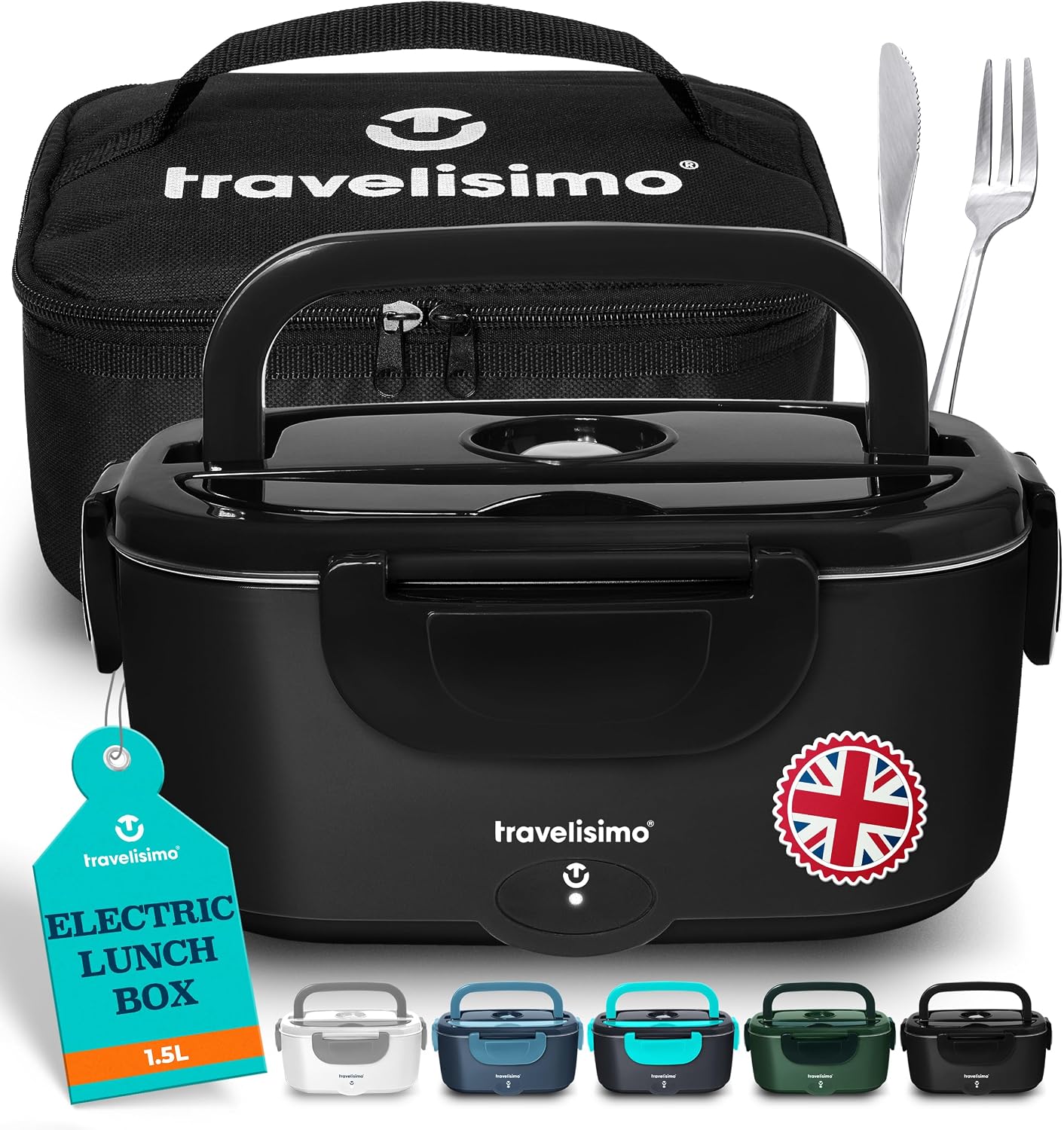 TRAVELISIMO Heated Lunch Box 100W Electric Lunch Box Food Heater 1.5L Self Heating Lunchbox for Travel & Office, 12V24V230V Heated Lunch Boxes for Adults Stainless Steel Car Electric Lunchbox