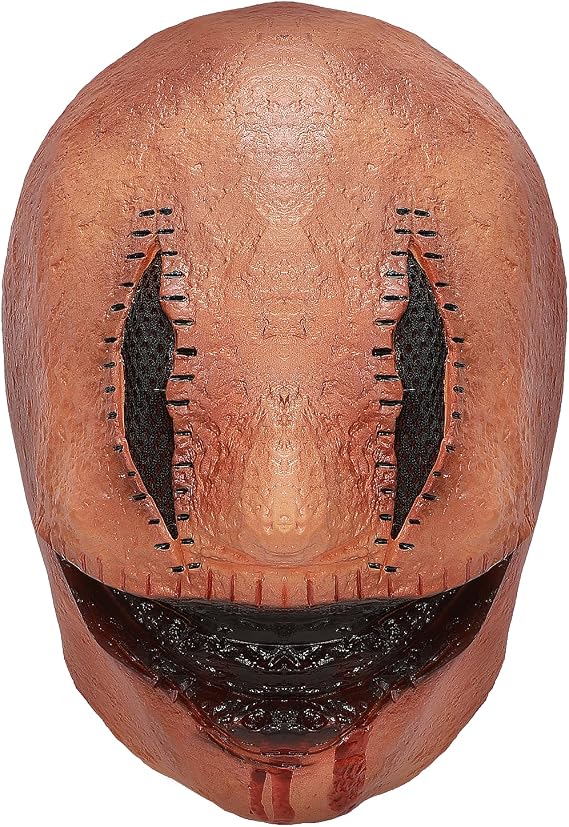 Halloween Smiley Killer Mask Creepy Scary Zombie Devil Demon Props | Latex helmet, stitched eye design, horror movie look, full head cosplay, bloody mouth detail, haunted house, escape room