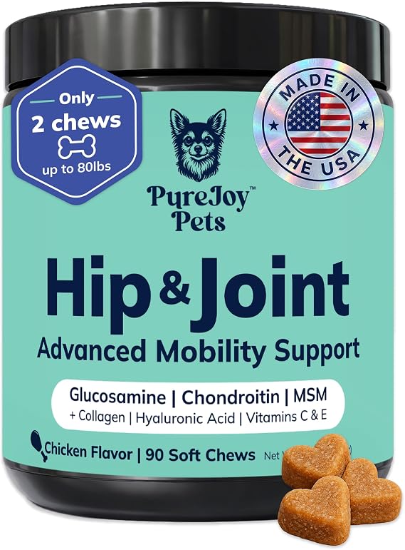 Advanced Hip & Joint Chews for Dogs - Glucosamine, Chondroitin, MSM & Collagen - Joint Support & Daily Mobility for Senior, Adult, Large