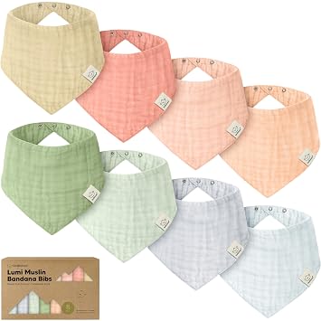 8-Pack Muslin Baby Bibs for Drooling, Teething Muslin Bandana Drool Bibs for Baby Boys, Girls, Newborn, Teething Toddlers, Infant 0-36 Months, Soft Cotton Extra Absorbent Dew