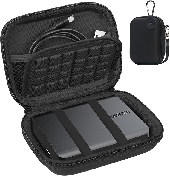 Lacdo Hard Drive Carrying Case for Toshiba Canvio Basics/Canvio Flex/Advance/Gaming Portable External Hard Drive 1TB 2TB 3TB 4TB 2.5 inch HDD EVA Shockproof Travel Bag, Black+Black