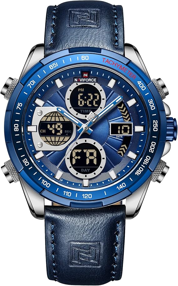 Naviforce Men's Military Digital Watches Analogue Quartz Watch Waterproof Sports Multifunction Leather Watch