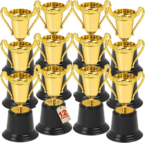 Gold Mini Trophies, 5 Inch Trophy Awards for Sports & Parties, 12 Pack