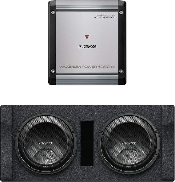 KENWOOD KAC-D5101 1000W Max Power 4-Ohms Mono Amp Class D | Plus KENWOOD P-W3021D Ported 2-ohm Enclosure with Dual 12" subwoofers