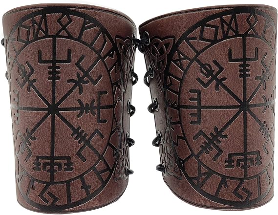 HiiFeuer Viking Vegvisir Embossed Leather Arm Armor 3 Colors LARP Gauntlet Leather Armor Bracer