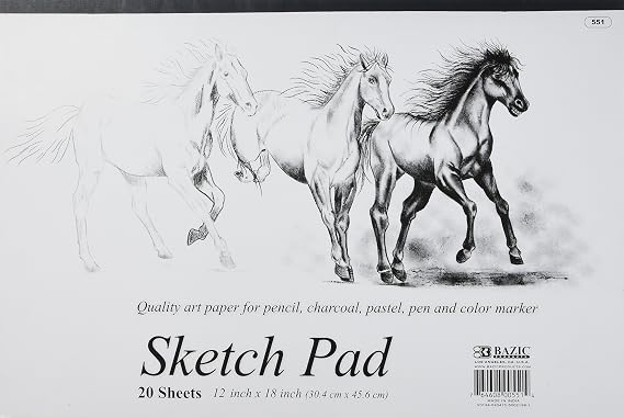 BAZIC 20 Ct. 18" X 12" Premium Sketch Pad | 20-sheet sketch pad, Smooth drawing paper for sketching, Shading, For school and craft projects
