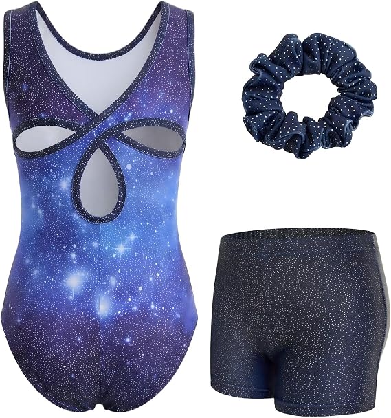 JiAmy Girls Sparkly Gymnastics Leotard Sleeveless Hollow Back Tumbling 3-12