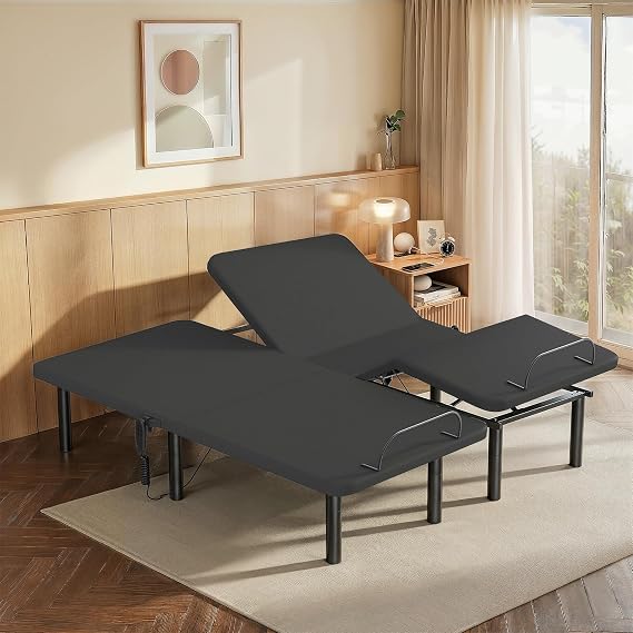 AMADA HOMEFURNISHING Adjustable Bed Frame Split King, Independent Head and Foot Incline, Quiet Motor, 750 lbs Capacity, Adjustable Bed with Wired Remote Control, 4 Bed Height Options, Easy Assembly