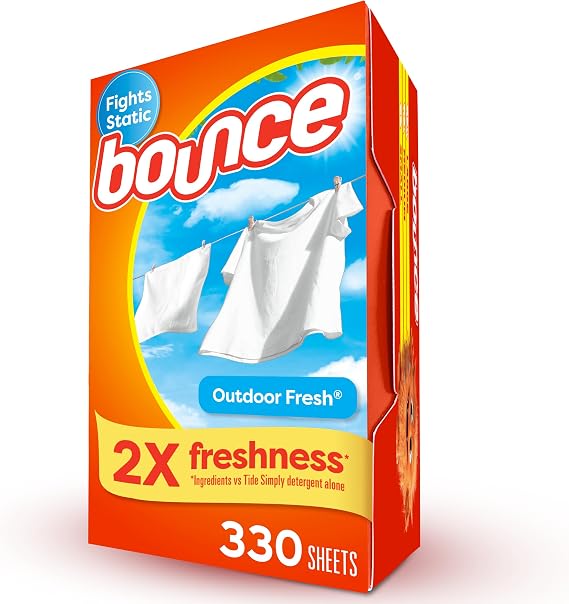 Bounce Dryer Sheets, 330 count, Outdoor Fresh Scent, Fabric Softener Sheets, Reduces Static, Softens and Fights Wrinkles