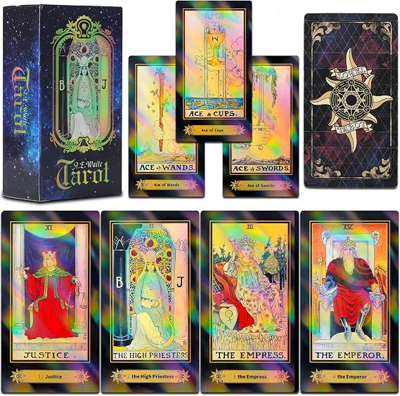Smoostart Surface Laser Holographic 78 Tarot Cards with Guidebook | A Guide to All Tarot, Characters, Spreads.TruetoOriginal Tarot Art for Precise Divination