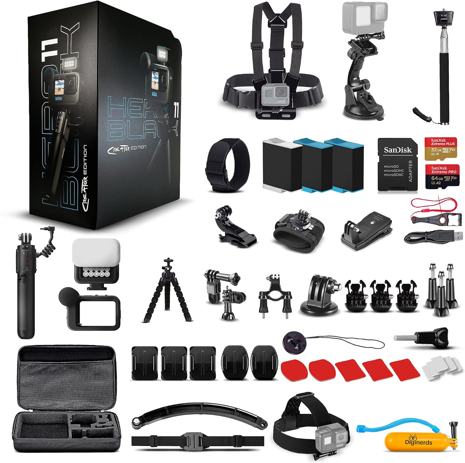 GoPro HERO11 Black Creator Edition - Includes Volta Battery Grip, Tripod, Remote, Media Mod, Light Mod, Waterproof Action Camera  64GB Card, 50 Piece Accessory Kit and 2 Extra Batteries