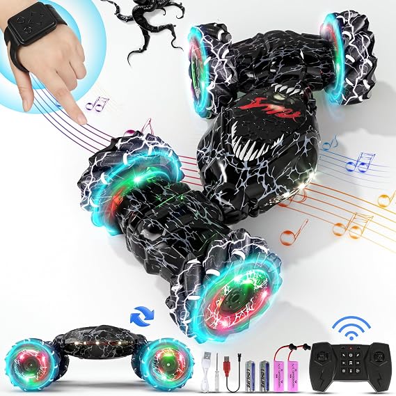Terucle Remote Control Car, 2.4Ghz 4WD Gravity Gesture Sensing RC Cars, Monster Stunt Twist Truck Kids Toys for 5-7 yr Boys & Girls, RC Drift Car with Light Music Gift for Boy Toys Age 8-13 yr