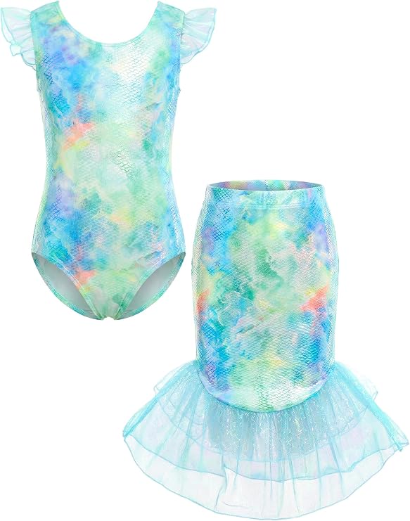 JiAmy Girls Tankini Swimsuit Ruffle Sparkle Scale Swim Set with Mesh