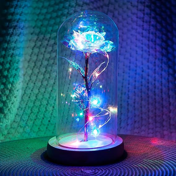 Beauty and the Beast Rose in Glass Dome LED Lamp Eternal Rose Flower Decoration for Wedding Christmas Valentines Day
