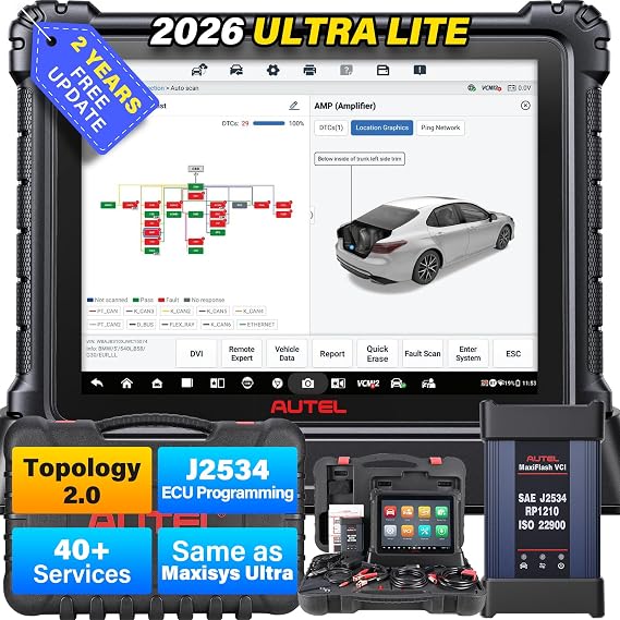 Autel MaxiCOM Ultra Lite Intelligent Scanner: 2 Years Update & Topology 2.0 | 2026 Up of Elite II Pro MS909 MS919, Same as MaxiSys Ultra, J2534, Motor TruSpeed, 3K+ Bidirectional Tests, 40+ Resets, 256G