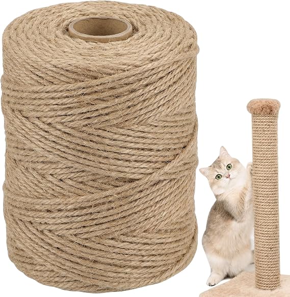 Natural Sisal Rope for Cat Scratcher, 1/4 Inch x 164 Feet | 4-Ply Heavy-Duty Twine, Ideal For Scratching Post Repair, Crafts, Garden Tying, And Home Decor