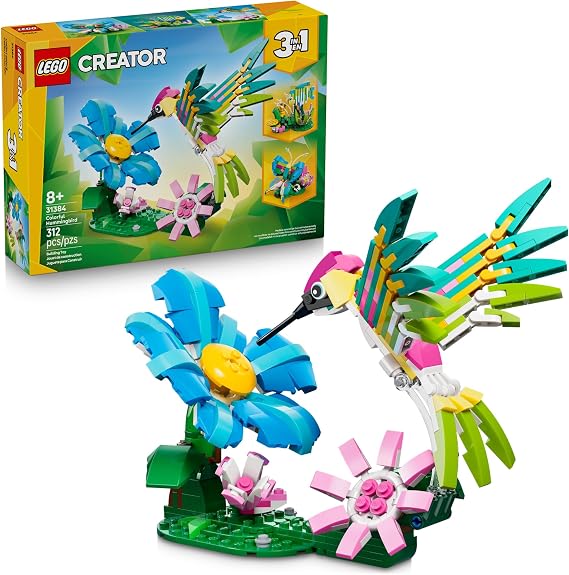 LEGO Creator 3 in1 Wild Animals: Colorful Hummingbird Building Toy for Girls, Boys, Kids, Ages 8+ Build a Bird, Butterfly, or Tropical Fish - Gift Idea for Birthdays - 31384