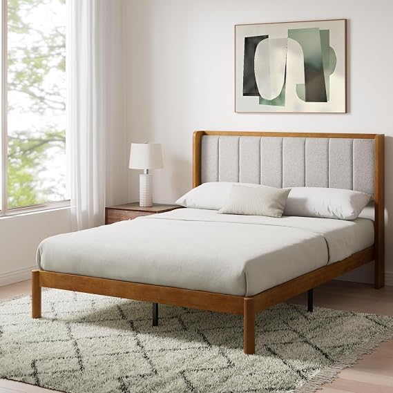 Zinus Jonas Bamboo Platform Bed Frame, Wingback Headboard, King