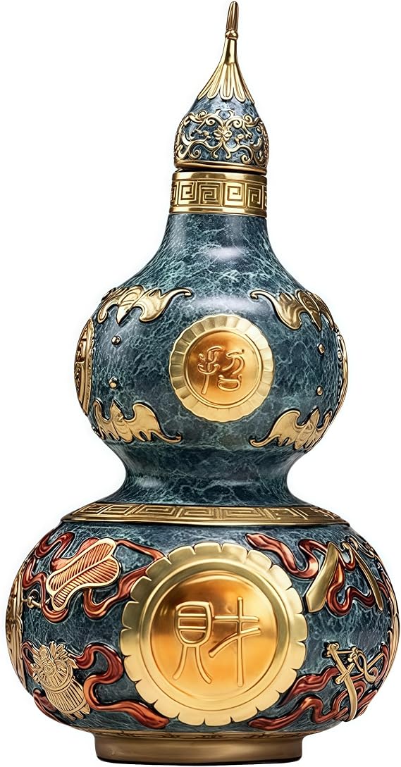 Top Brass Wu Lou Hu Lu Gourd - Hu Lou Cucurbit, Artificial Tree Style, HuLu, Feng Shui Decor & Gifts for Home, Feng Shui Statue, Chinese New Year Decoration, Chinese Decor & Gifts (Small)