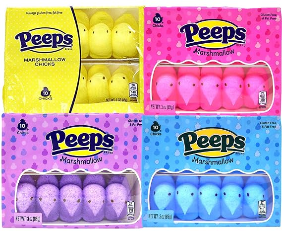 Peeps Marshmallow Candy, Chicks Variety Pack, 4 Packs, 40 Chickens Total, Multi-Colored