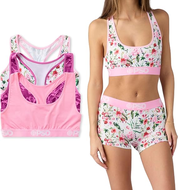 PSD Underwear Womens Sports Bra - Sports Bra 3 Packs, Medium Support Racerback Bras for Women, Womens Loungewear Bras