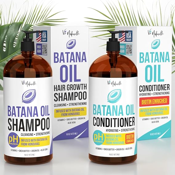 Vie Naturelle Hair Growth Shampoo and Conditioner Set - Batana Oil for Thinning Hair Men Women - 16 oz Each
