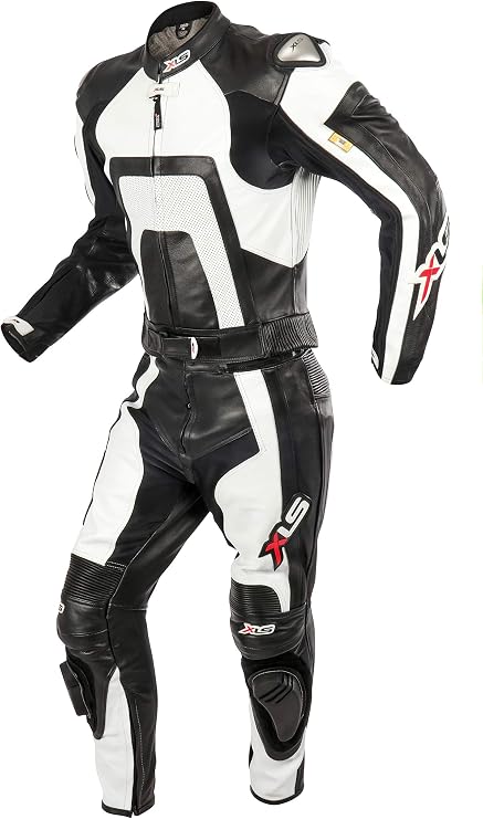 XLS Leather Suit Two-Piece Motorcycle Suit Black White 2-Piece (50)