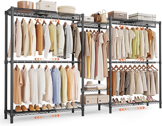 ONBRILL S3 Expandable Heavy Duty Clothes Rack Closet Organizer System Black