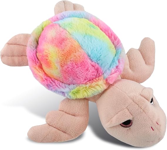 DolliBu Soft Stuffed Animal Rainbow Pink Sea Turtle Plush Toy 11 Inches | soft huggable, adorable playtime ocean life plush toy, cute cuddle gifts ocean animals, plush figure toy for kids and adults