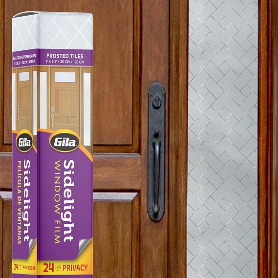 Gila Privacy Decor Frosted Tiles Sidelights Entryway Residential Window Film DIY Static Cling No Glue No Adhesive 1ft x 6.5ft (12in x 78in) (6.5 sq ft)