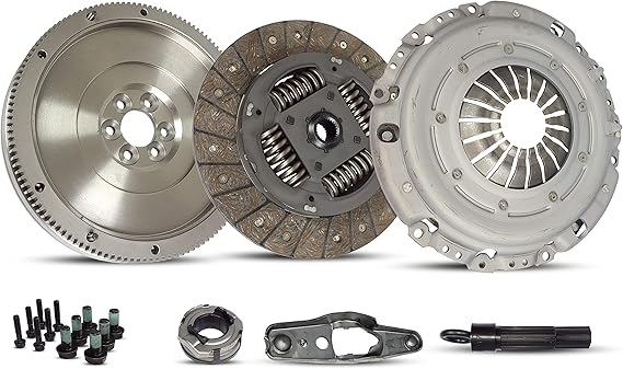 Clutch With Flywheel And Fork Conversion Kit compatible with TT Golf Beetle Jetta Gls Glx Gti Tdi Base Gl Sportline 1998-2006 1.8L l4 GAS DOHC 1.9L L4 DIESEL SOHC Turboc 5 Speed Only; 17-059SMF