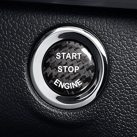 Car Engine Start Stop Button Cover,Carbon Fiber Engine Ignition Switch Trim | Universal Black Protective Cover Sticker, Decorative Interior Push Start Button Cap Trim for Most Vehicle Models