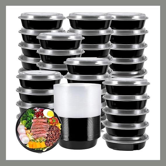 Meal Prep Containers Round [10 Set] x [28 oz] with Lids, 1 compartment, Stackable, Reusable, Leakproof, Food Safe, Microwave, Freezer & Dishwasher Safe for Food Prep Storage (10 Set, 28 oz)