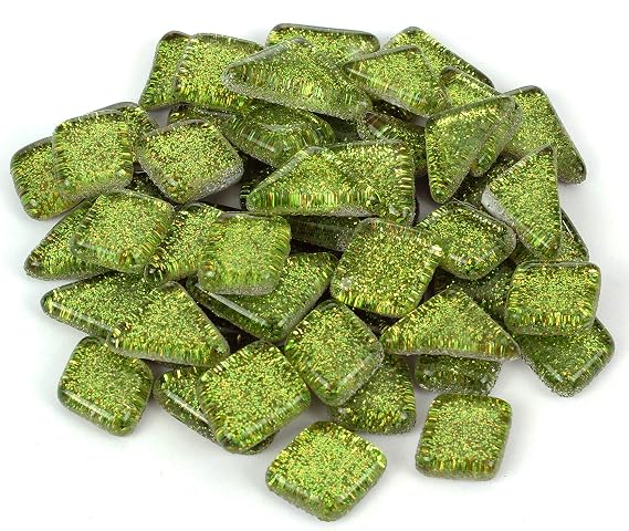 Milltown MerchantsTM Lime Green Glitter Mosaic Tile Pieces - Bulk Sparkle Mosaic Tiles - 1 Pound (16 oz) Shimmer Tile Assortment for Backsplash, Murals, Stepping Stones, and Mosaics