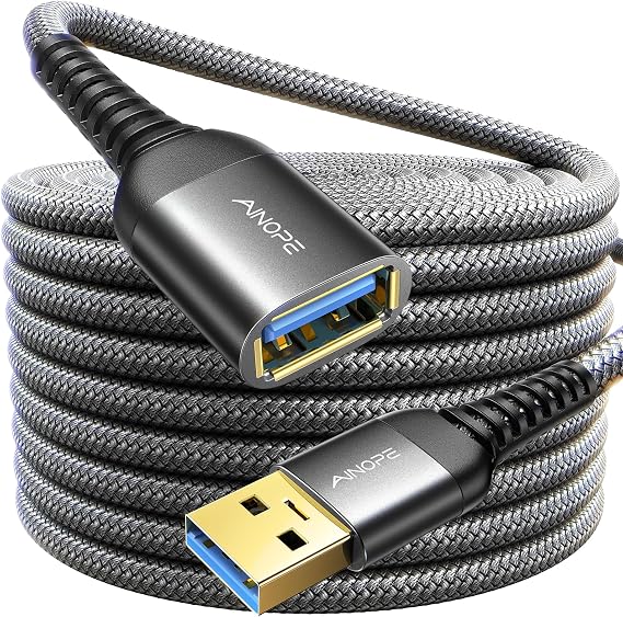 AINOPE USB Extension Cable,USB Extender,USB 3.0 Extension Cable, Male to Female Cord High Data Transfer Compatible with Webcam,Keyboard,Flash Drive,Hard Drive,Printer,16FT,Black