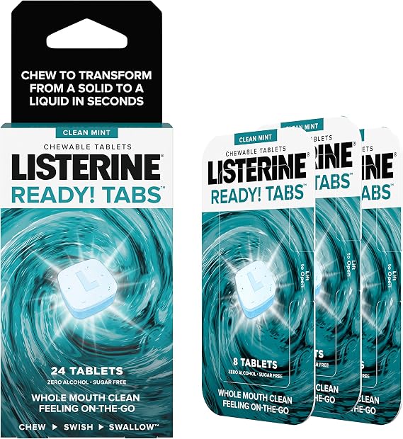 Listerine Ready! Tabs Chewable Tablets with Clean Mint Flavor, 24 Tablets (3 x 8 Tablet Blister Pack)