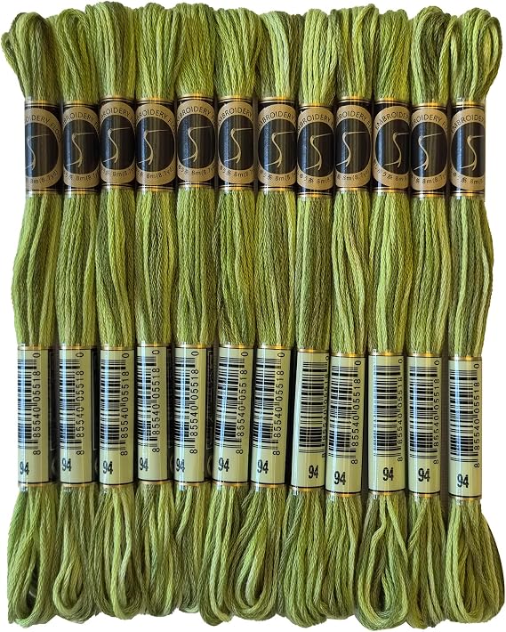Magical Color Variegated Cross Stitch Thread Color Variations Embroidery Floss Pack, 8.7-Yard, Khaki Green, Pack of 12 Skeins