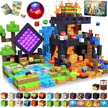 Magnetic Blocks, Dark Light 300 Pcs Magnetic Building Blocks Flashing Cubes Dinosaur, Stacking Tiles STEM Sensory Games Toys for Kids Boys Girls Ages 3 4 5 6 7 8 9 10 Christmas Birthday Gifts