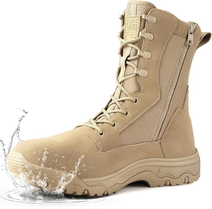 FREE SOLDIER Men's Waterproof Side Zip Work 8" Tactical Boot