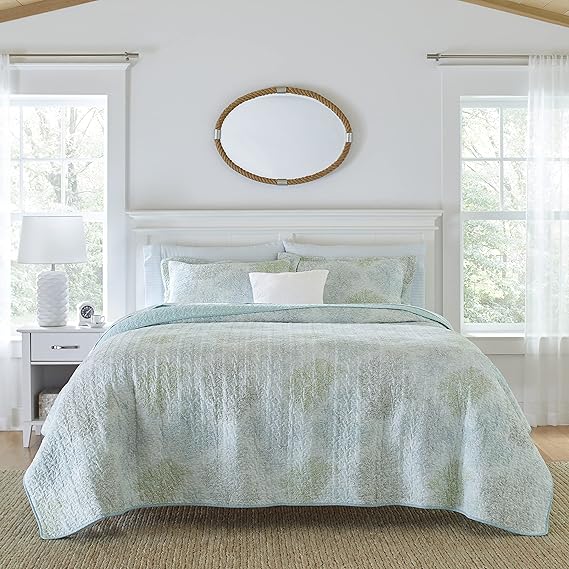 Laura Ashley Reversible Quilt Set, King, Saltwater Blue