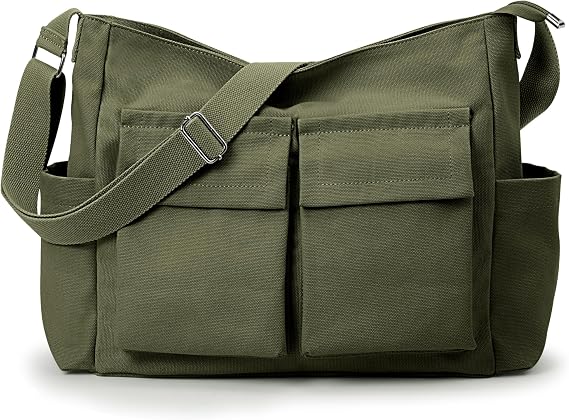 KALIDI Canvas Tote Bag Zipper Large Crossbody Shoulder Bag Messenger Bag