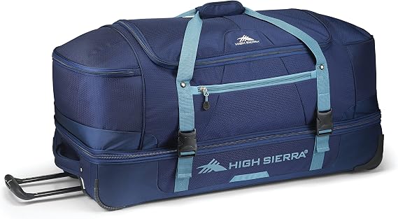 High Sierra 34 Wheeled Rolling Duffle Bag, Lightweight and Durable Weekender Travel Duffle Bag with Recessed Telescoping Pull Handle - Graphite Blue