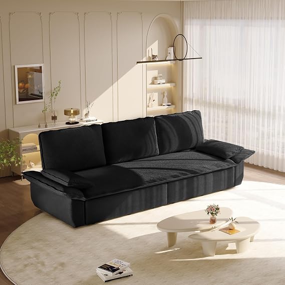 King Size Pull Out Sofa Sleeper Bed, 3-in-1 Convertible Sleeper Sofa Couch,94.5 inch Wide Mid Century Modern Upholstered Futon Sofa Bed for Living Room Small Space (Black)