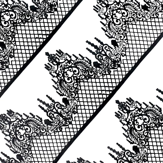 FUNSHOWCASE Large Pre-Made Ready to Use Edible Cake Lace Lattice Diamond Scallop 12-inch 10-piece Set Black