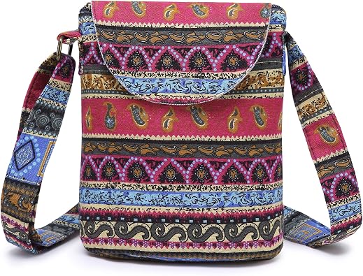 OPQRSTU Womens Retro Small Size Canvas Shoulder Bag Hippie Boho Crossbody Handbag