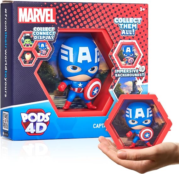 Wow! PODS 4D Marvel Captain America Toy, Unique Connectable & Collectable Bobblehead Figure, Wall/Shelf Display, Toy Action Figure, Toy Figures, Captain America Action Figure, Gifts for Kids & Adults