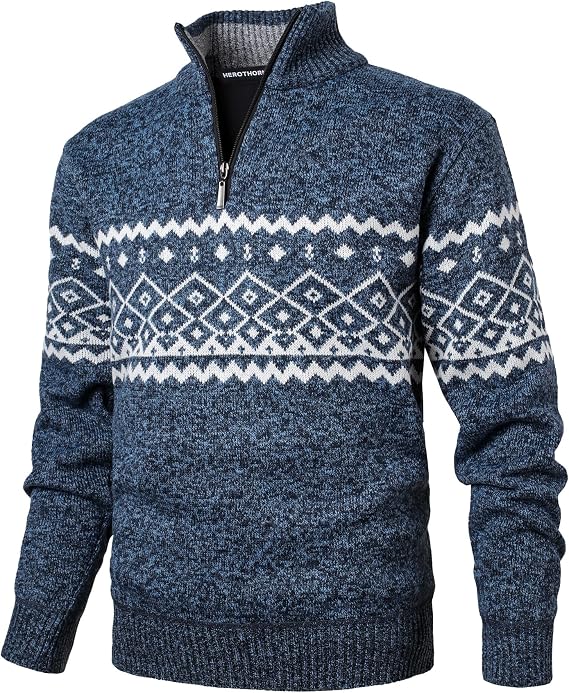 Men's Quarter Zip Pullover Christmas Sweater Casual Long Sleeve Slim Fit Knitted Jumper Top for Daily Holiday